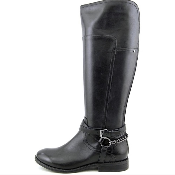 MARC FISHER Black leather chain spur riding boots - Picture 4 of 8